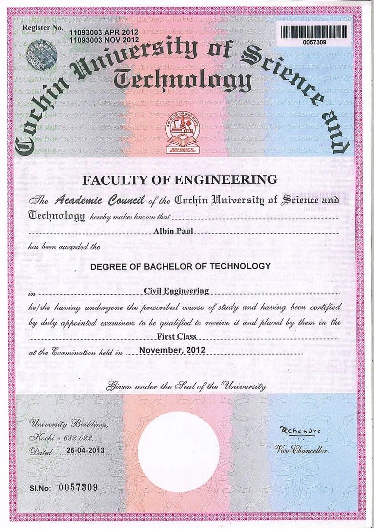 Buy college degree from The Cochin University of Science and Technology