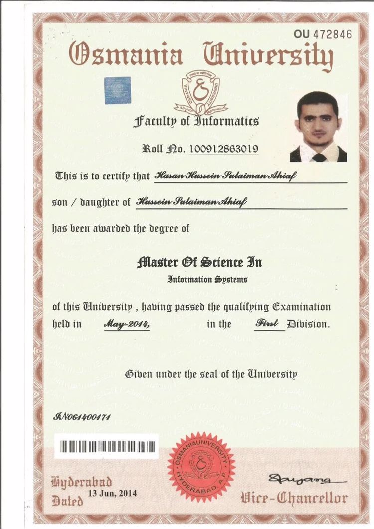 Buy college degree from The Osmania University